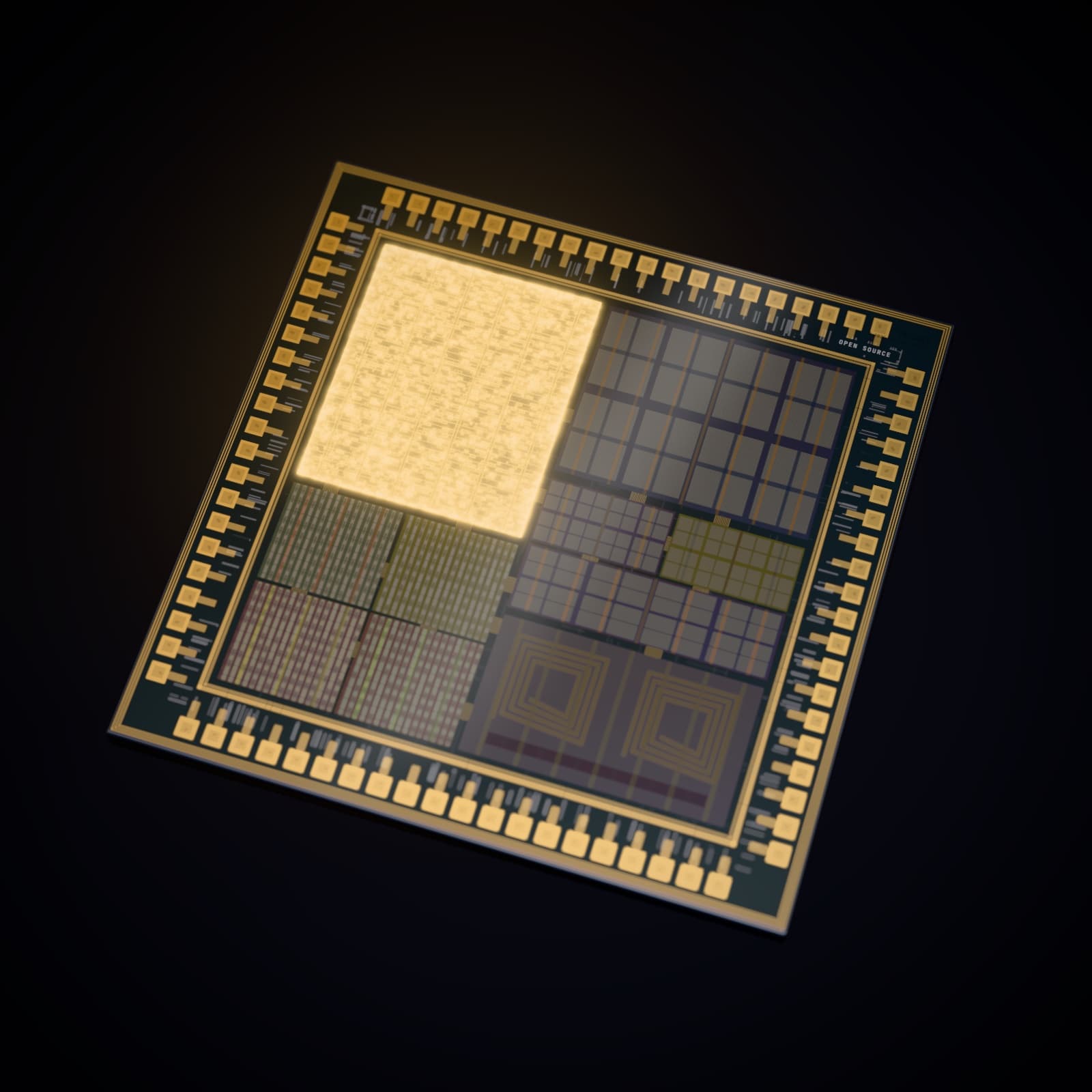 Die render for open source, with blocks for rowboat, the-parsoor, Talawa, the npm blog package and the Superteam bounty win. rowboat glows.