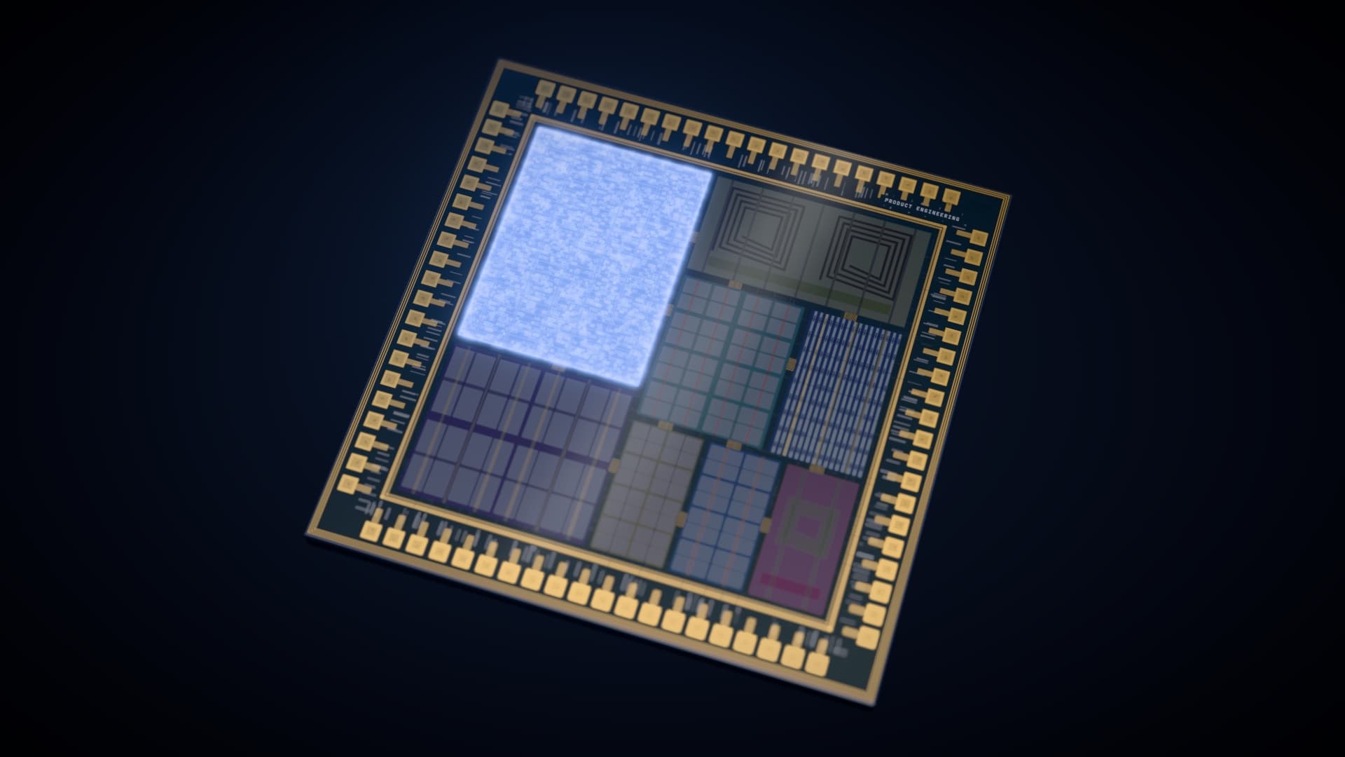 Die render for product engineering, with a block for each product engagement sized by its length in months. BabyLoveGrowth.ai is the largest and glows.